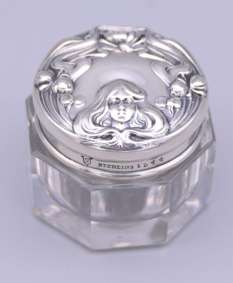 Art Nouveau Trinket Box with Sterling Silver Cap