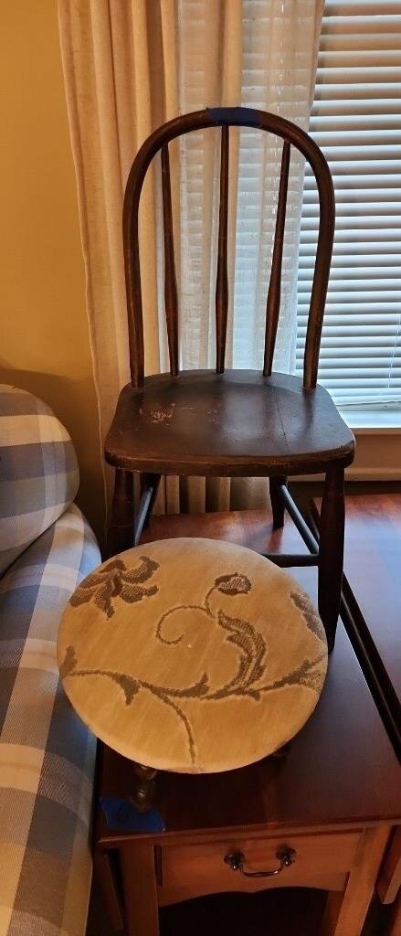 Vintage Child's Chair and Round stool