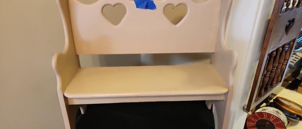 Wooden Doll Bench with Heart Cutout