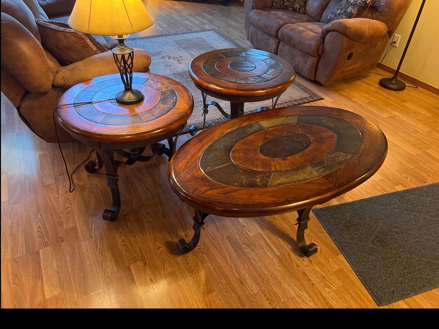 Beautiful end tables and coffee table with tile inlay