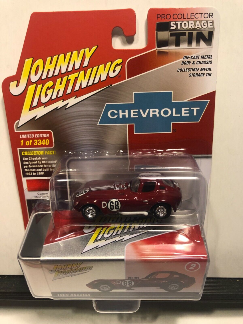 JOHNNY LIGHTNING STORAGE TIN 1963 CHEVROLET CHEETAH #70 RED METALLIC