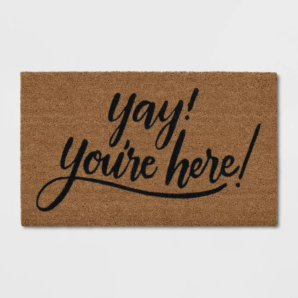 1'6"x2'6" Yay You're Here Coir Doormat Black/Beige - Threshold