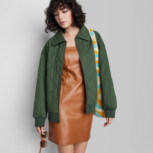 Women's Woven Quilted Bomber Jacket - Wild Fable™ Dark Green XS 