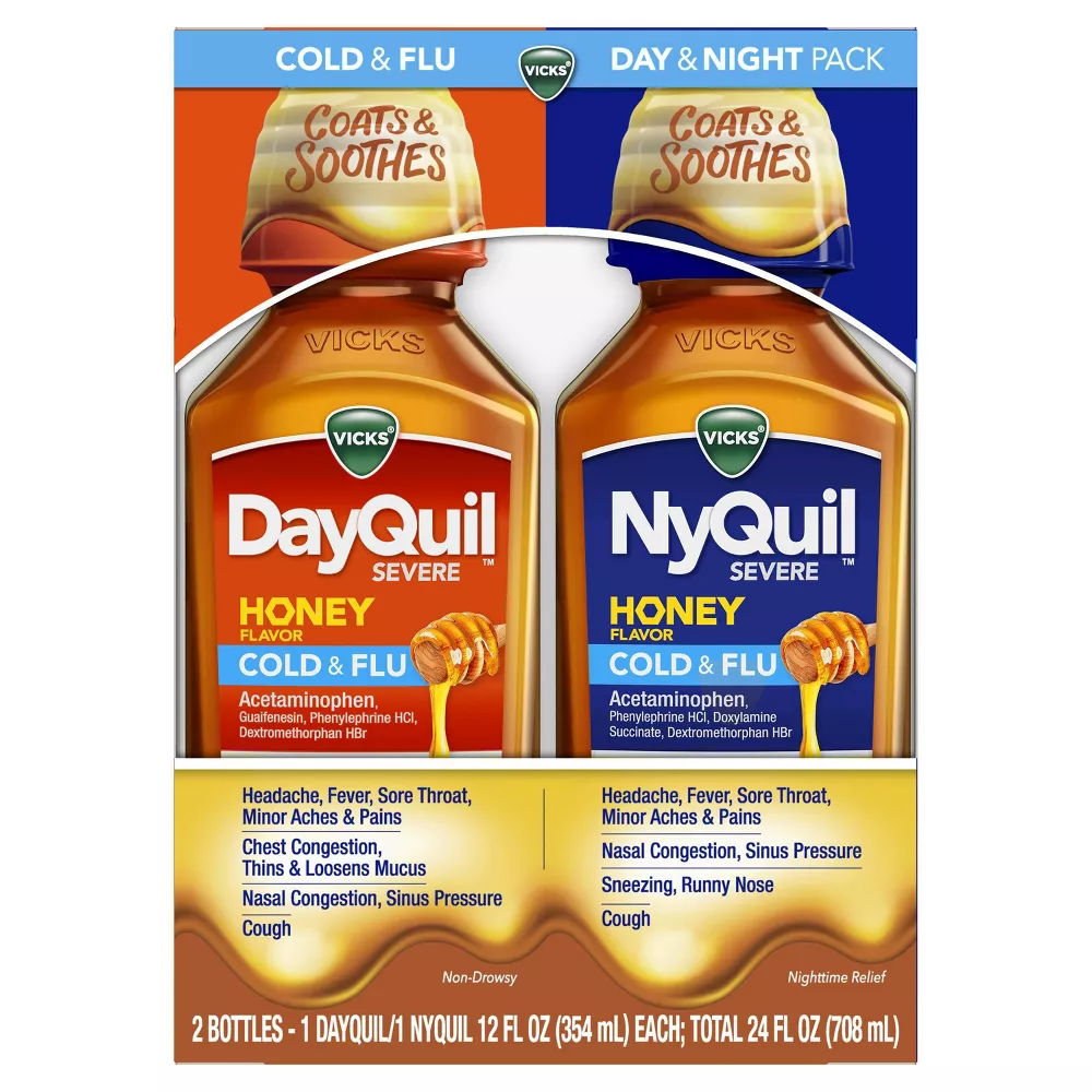 Vicks DayQuil NyQuil Severe Cold & Flu Honey Combo - 2pk/24 fl oz (EXP 10/24)