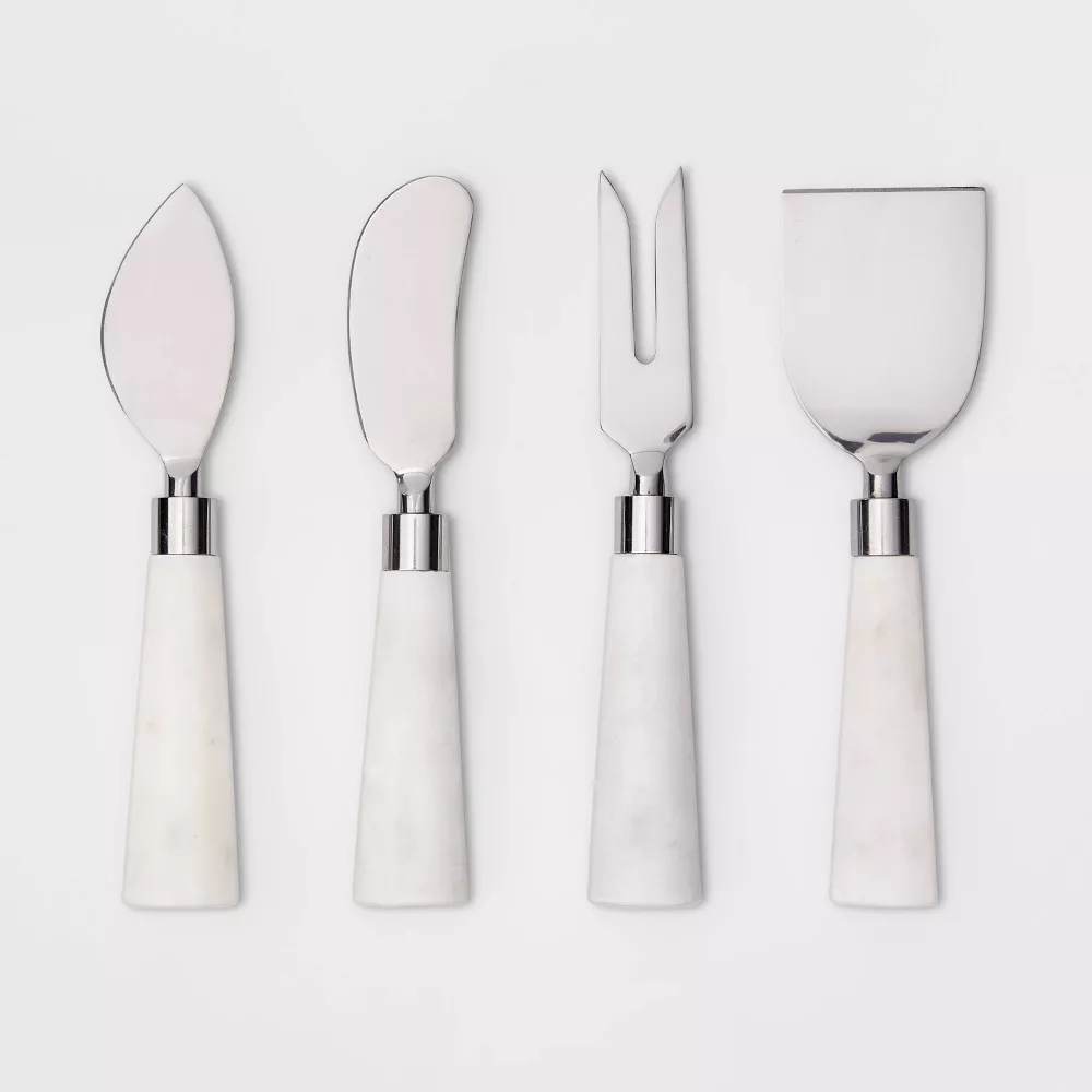 4pk Stainless Steel Cheese Knives Marble White - Threshold