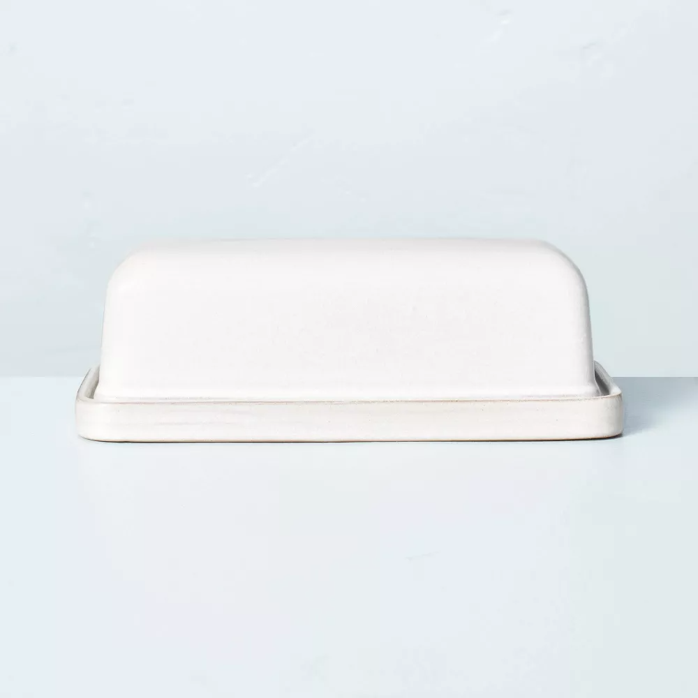 Modern Rim Stoneware Butter Dish Cream - Hearth & Hand™ with Magnolia