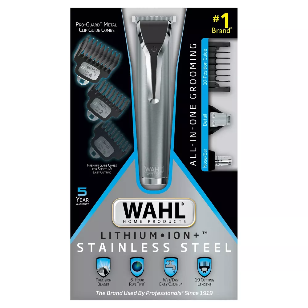 Wahl Stainless Steel Lithium Ion Men's Multi Purpose Beard, Facial Trimmer and Total Body Groomer - 9818-5001