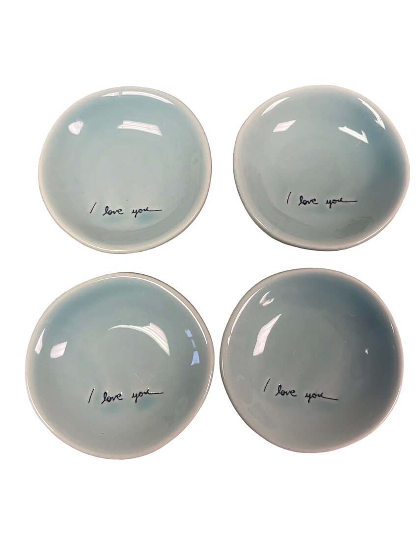 SET OF 4 Hearth & Hand with Magnolia I Love You Ceramic Trinket Dish Blue 