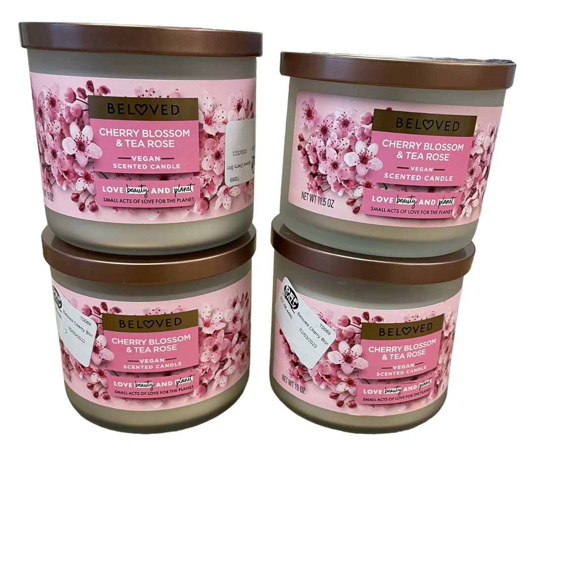 Set of 4 Beloved Cherry Blossom & Tea Rose Lidded Glass Candle 15oz