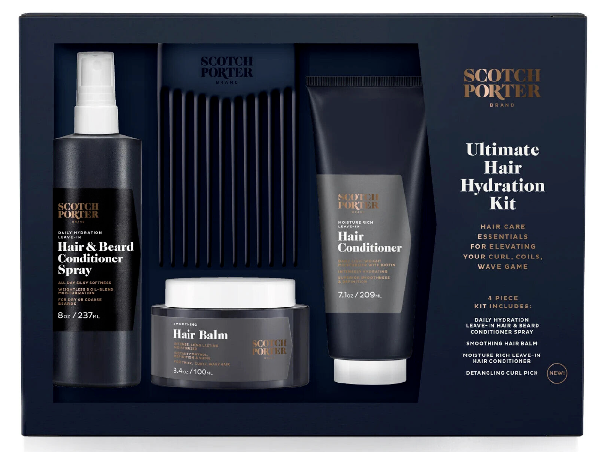 Scotch Porter Ultimate Hair Hydration Kit Conditioner Balm Comb Beard Spray