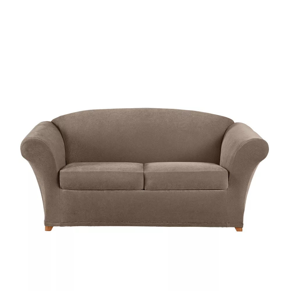 3pc Stretch Pique Loveseat Slipcovers - Sure Fit