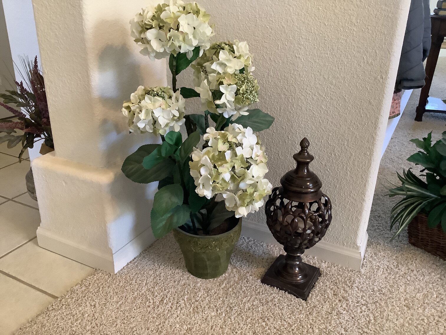 Magnolia Arrangement, Ornate Metal Urn Decor