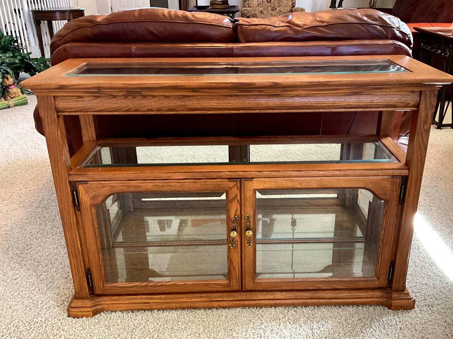 Lighted Oak and Glass Sofa Table 