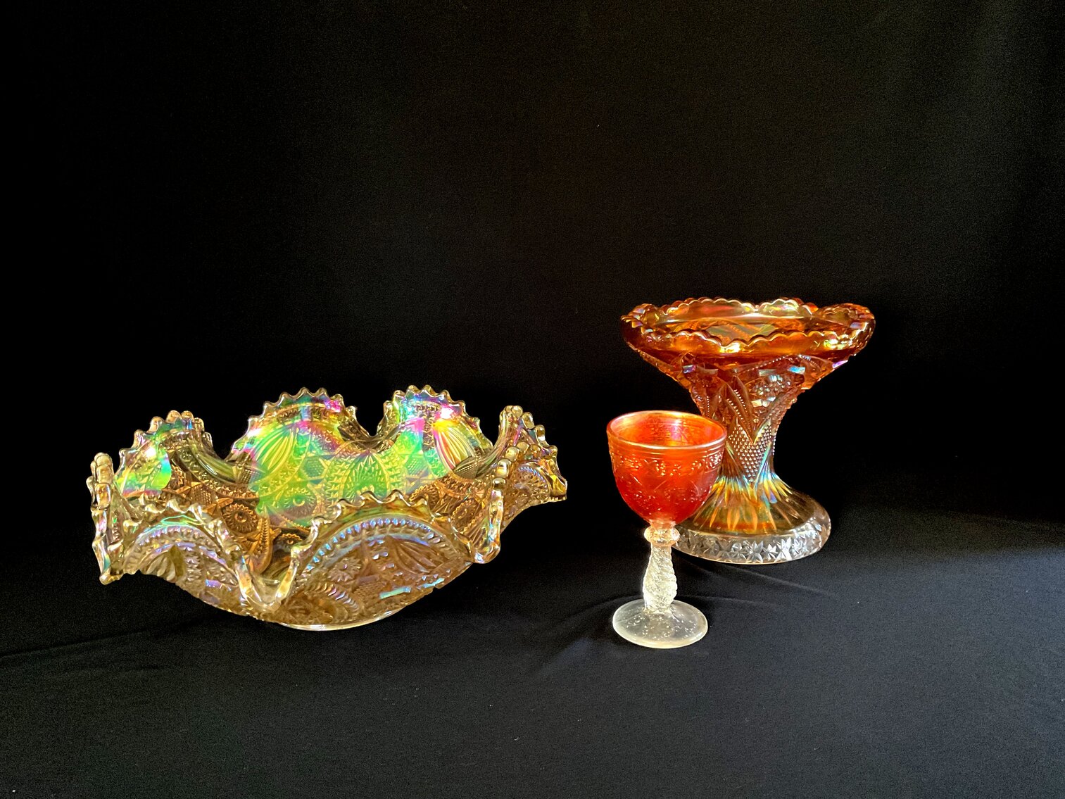 Carnival Glass Bowl, Compote, Goblet