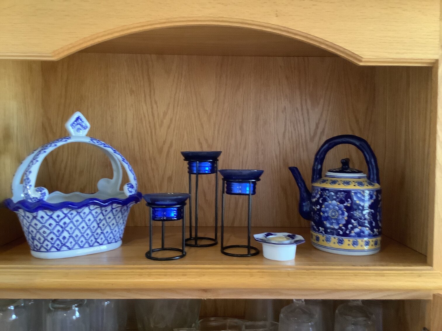 Blue Ceramic Decorative Servingware and Candle Holders