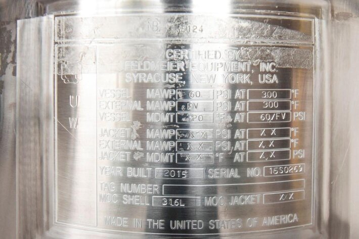 Image for MJK1560 80 Liter 316L Feldmeier Tank