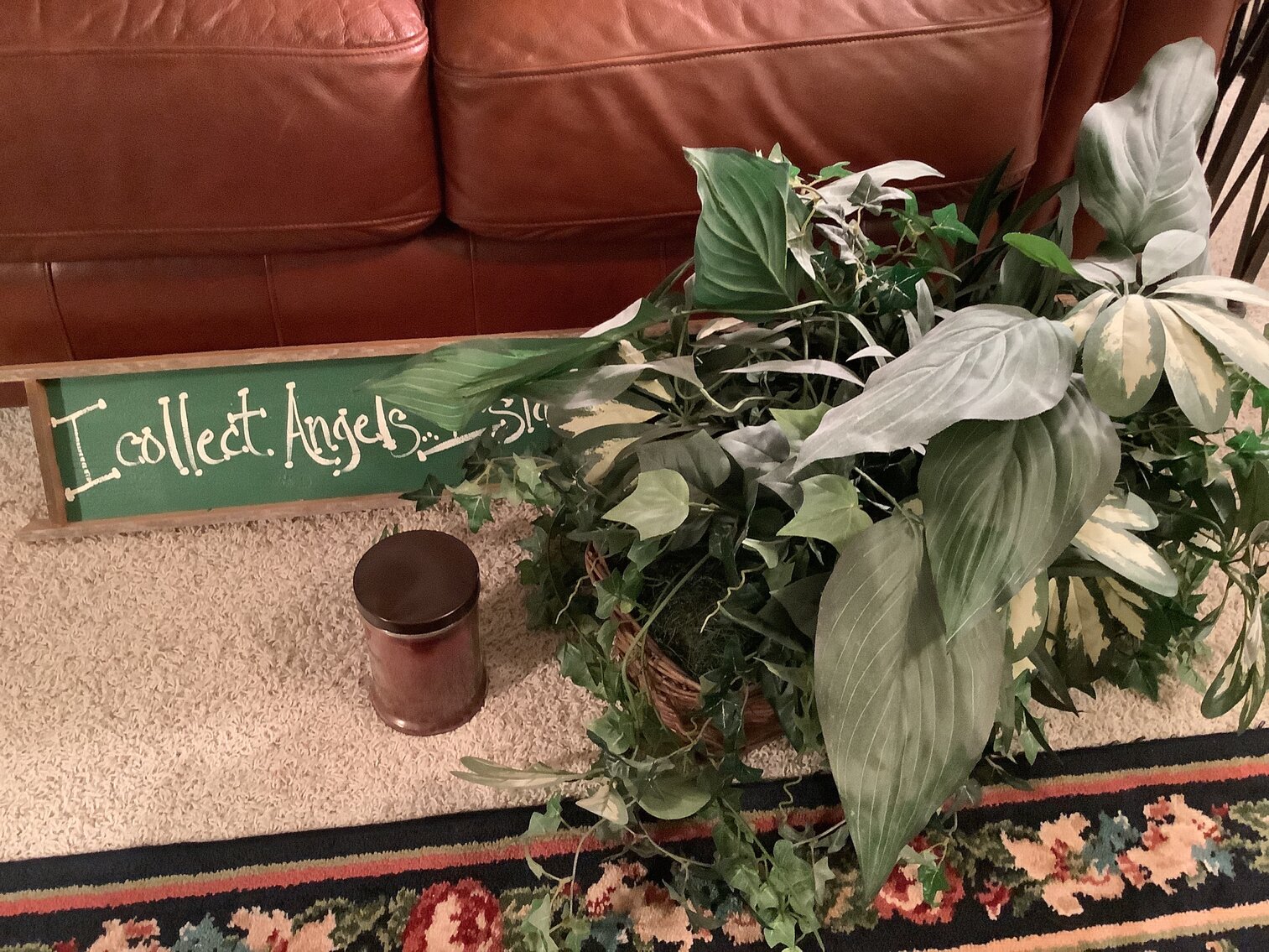Floral Arrangement, Candle, Sign
