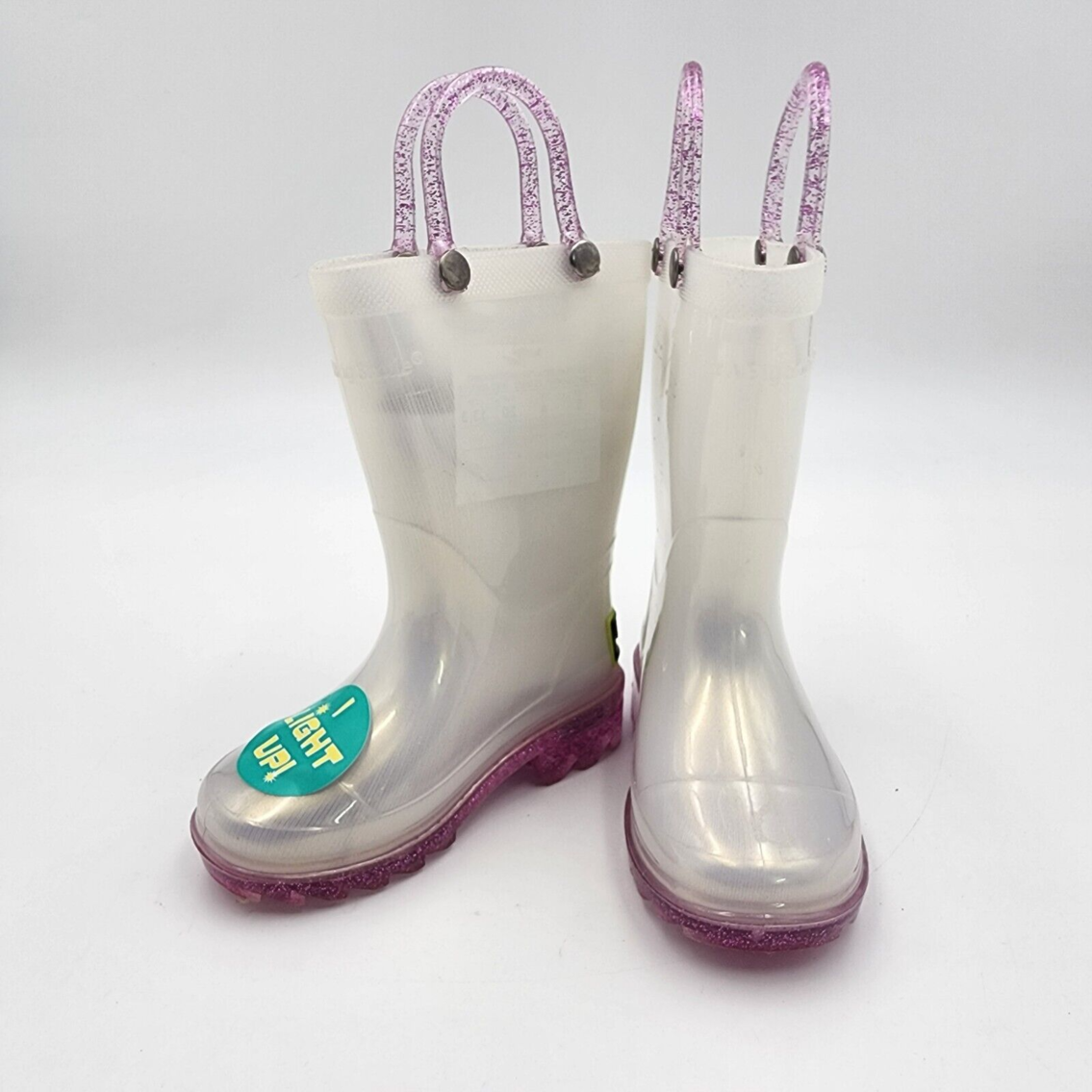 (Girls Size 11) Girls Western Chief Pearlized Glitter Light Up Kids Rain Boots