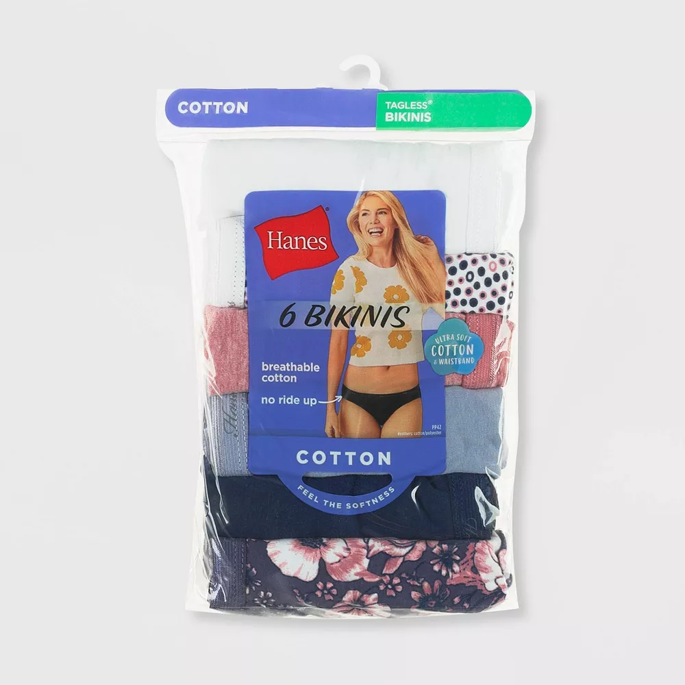 (Womens Size 9) Hanes Women's Core Cotton Bikini Panties 6pk - Colors and Patterns May Vary