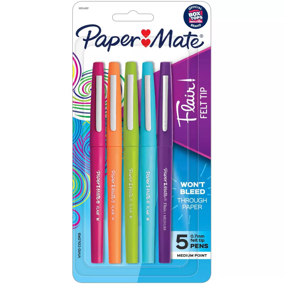 (Set of 6) Paper Mate Flair 5pk Felt Pens 0.7mm Medium Tip Multicolored