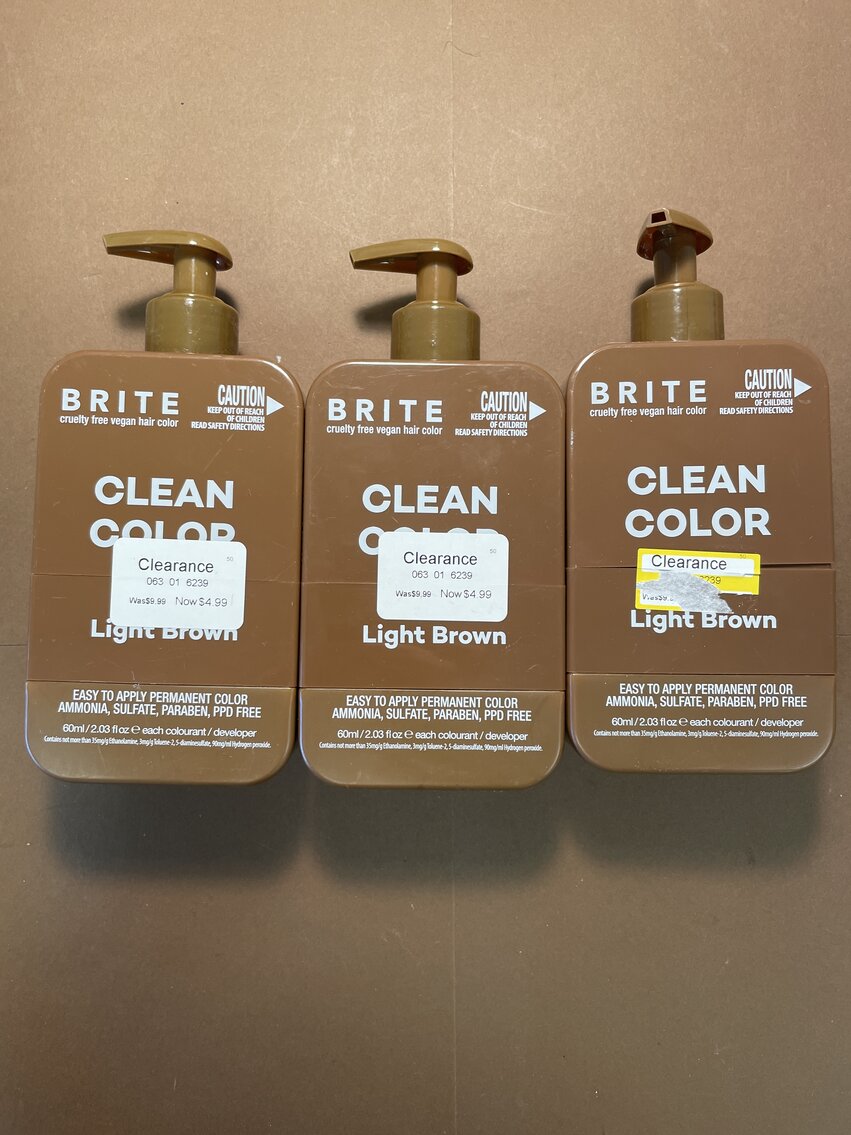 SET OF 3 BRITE Clean Permanent Hair Color Kit - Light Brown - 4.05 fl oz