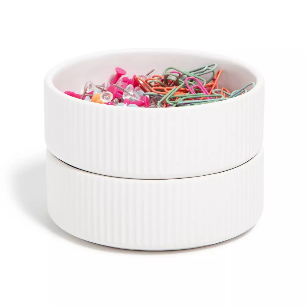 U Brands 2pk Fluted Ceramic Stacking Dishes - White