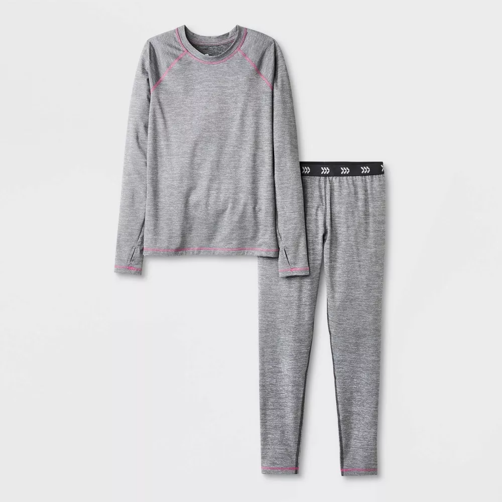 (Girls Size Small) Girls' 2pk Thermal Set - All in Motion™ Heather Gray