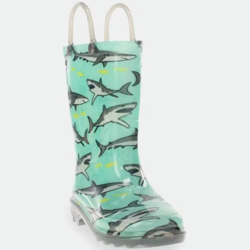 (Toddler Size 11) Toddler Boys' Western Chief Pull-On Rain Boots -teal shark print 