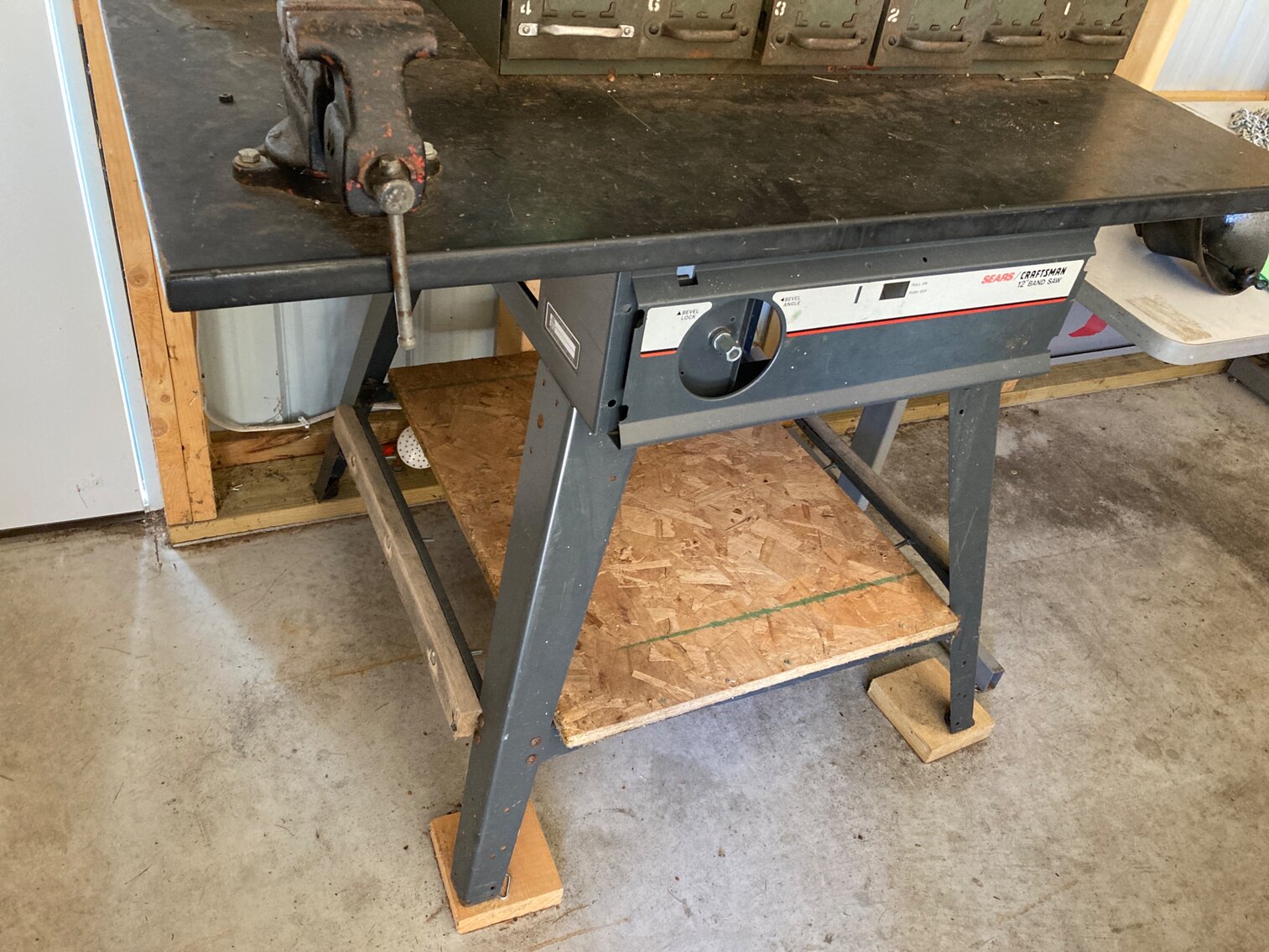 Band Saw converted to Work Bench with Vise
