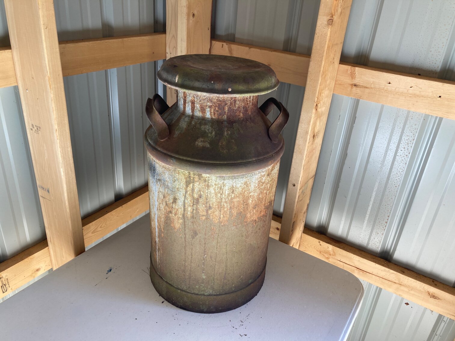 Rusty Milk Can with Tag