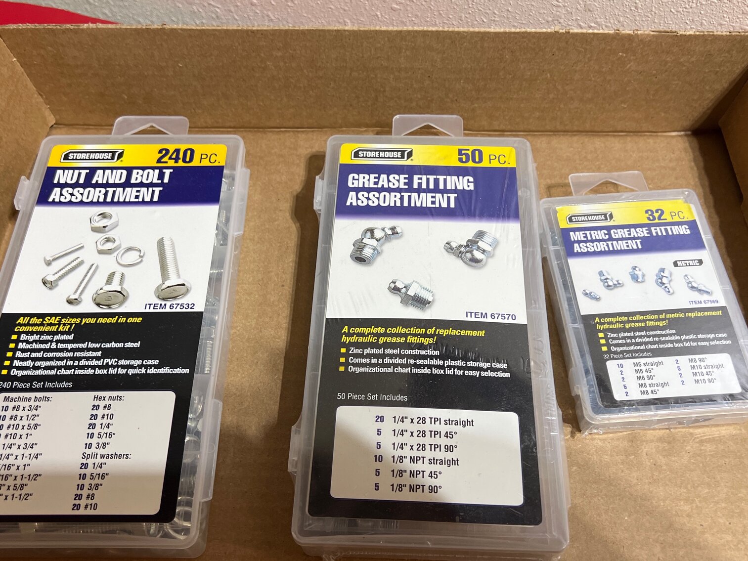 Nut and bolt assortment, grease fitting assortment