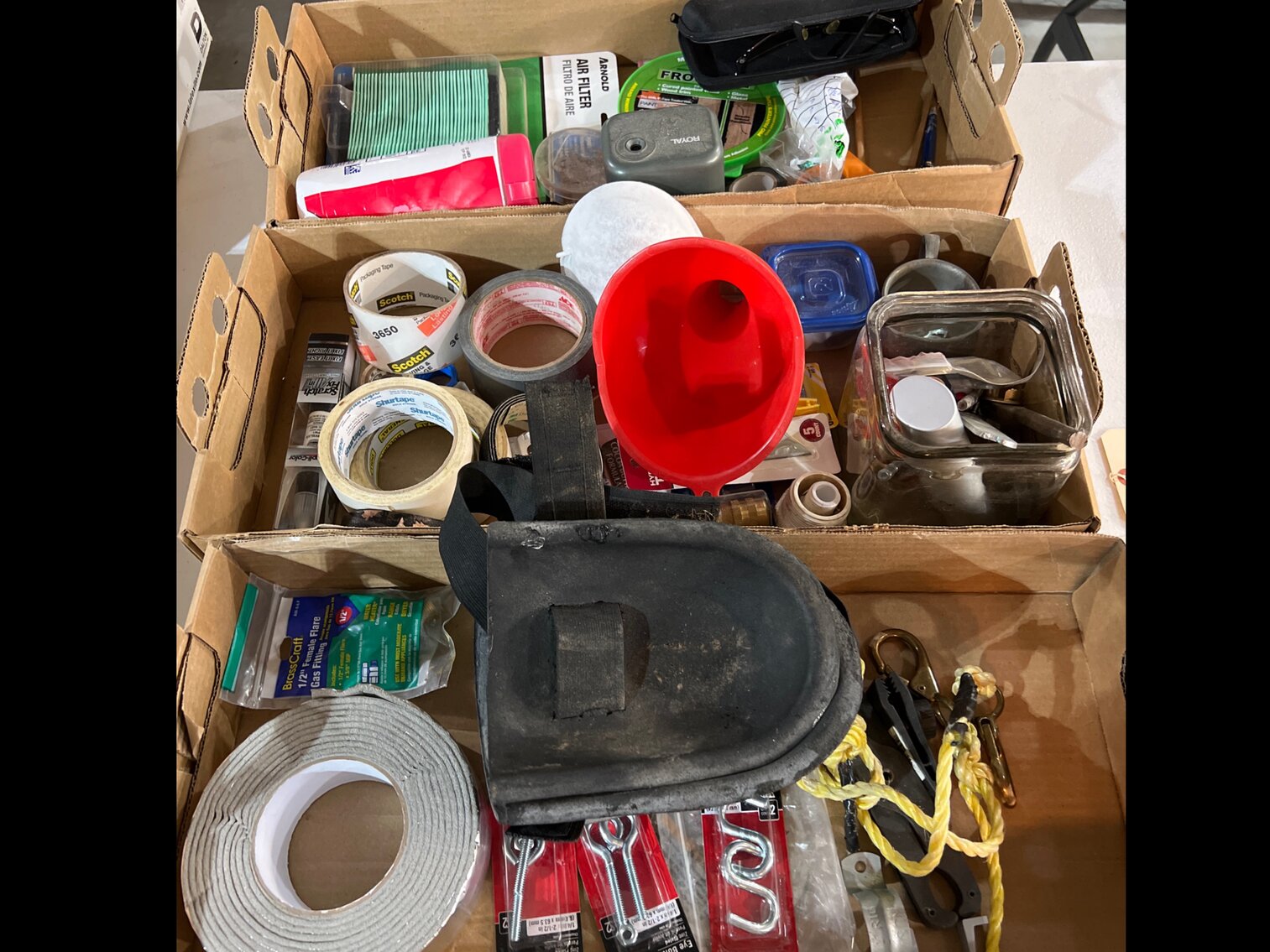 Miscellaneous tape, hardware, kneepads and more