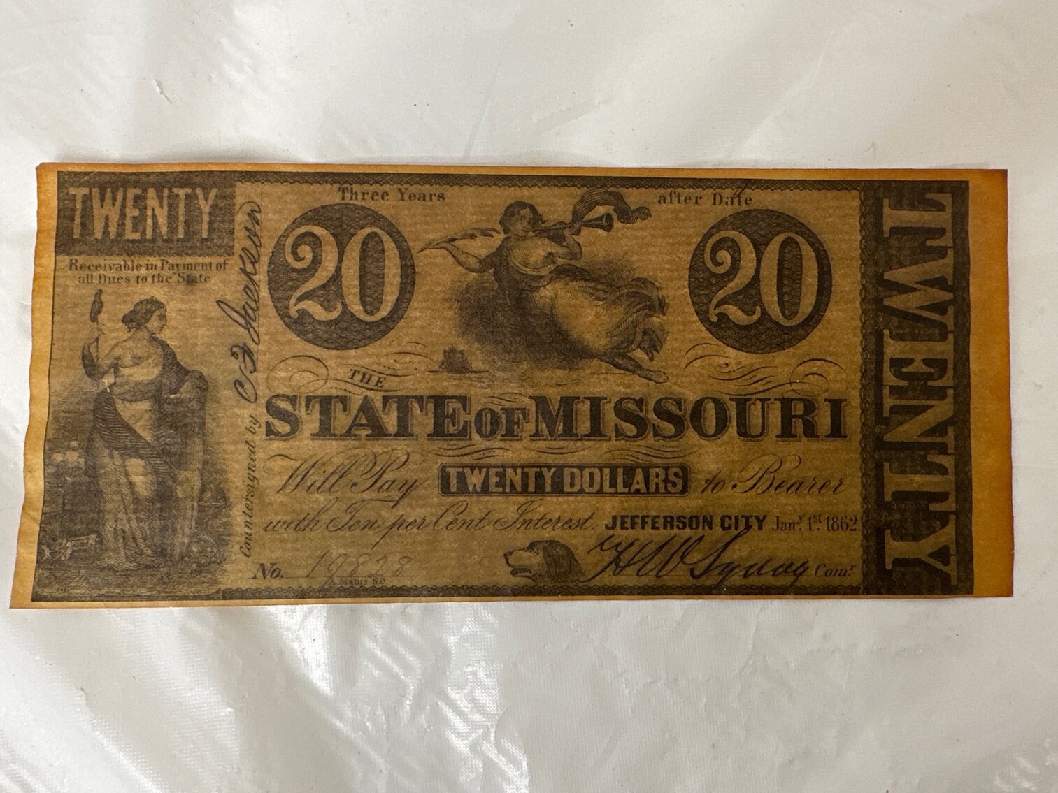 1862 State of Missouri $20 Currency