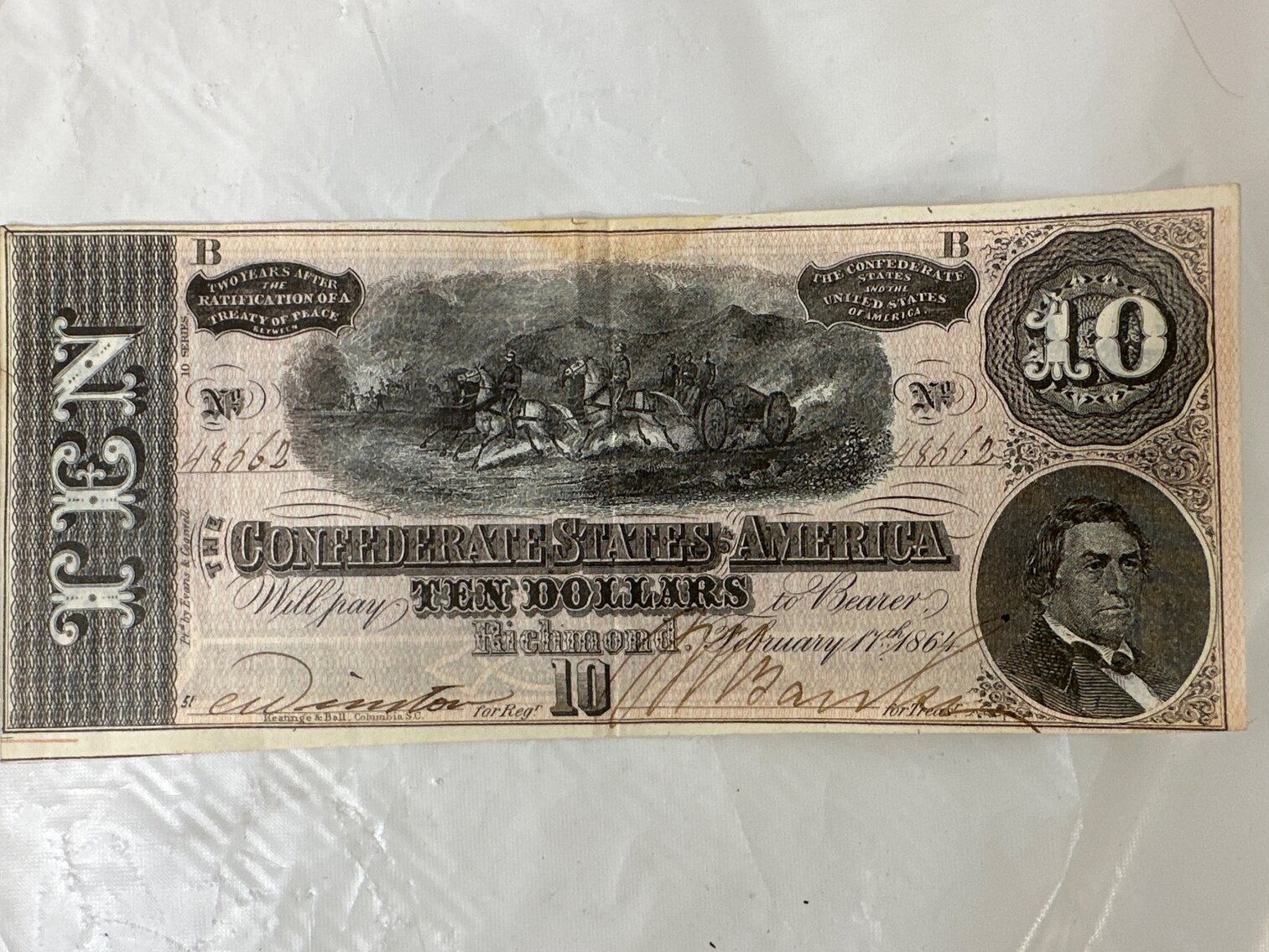 1864 Confederate States of America $10 Currency