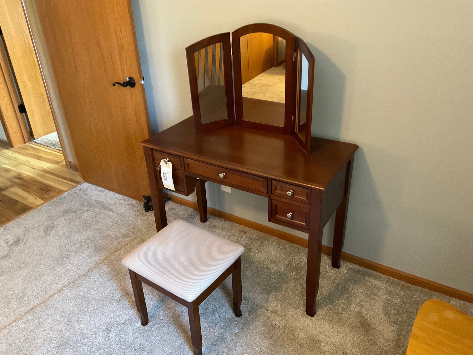 Vanity with mirror and stool 