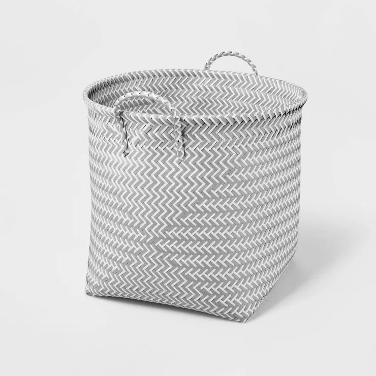 Large Round Woven Plastic Storage Basket White/Gray - Brightroom