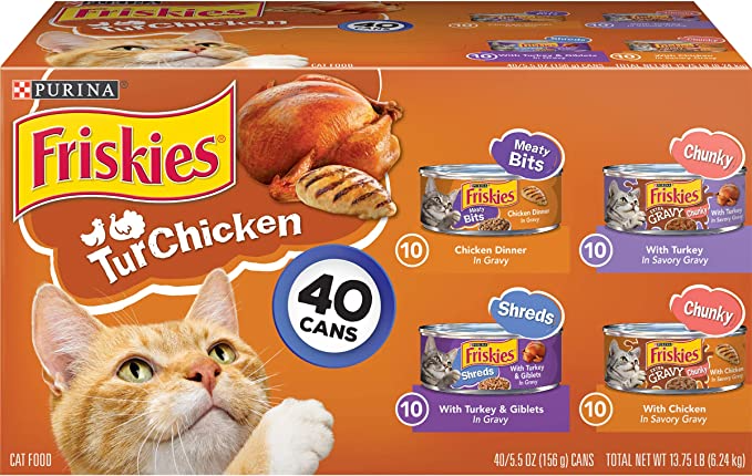 Purina Friskies Gravy Wet Cat Food Variety Pack, TurChicken Extra Gravy Chunky, Meaty Bits & Shreds - (40) 5.5 oz. Cans Best by May 2024