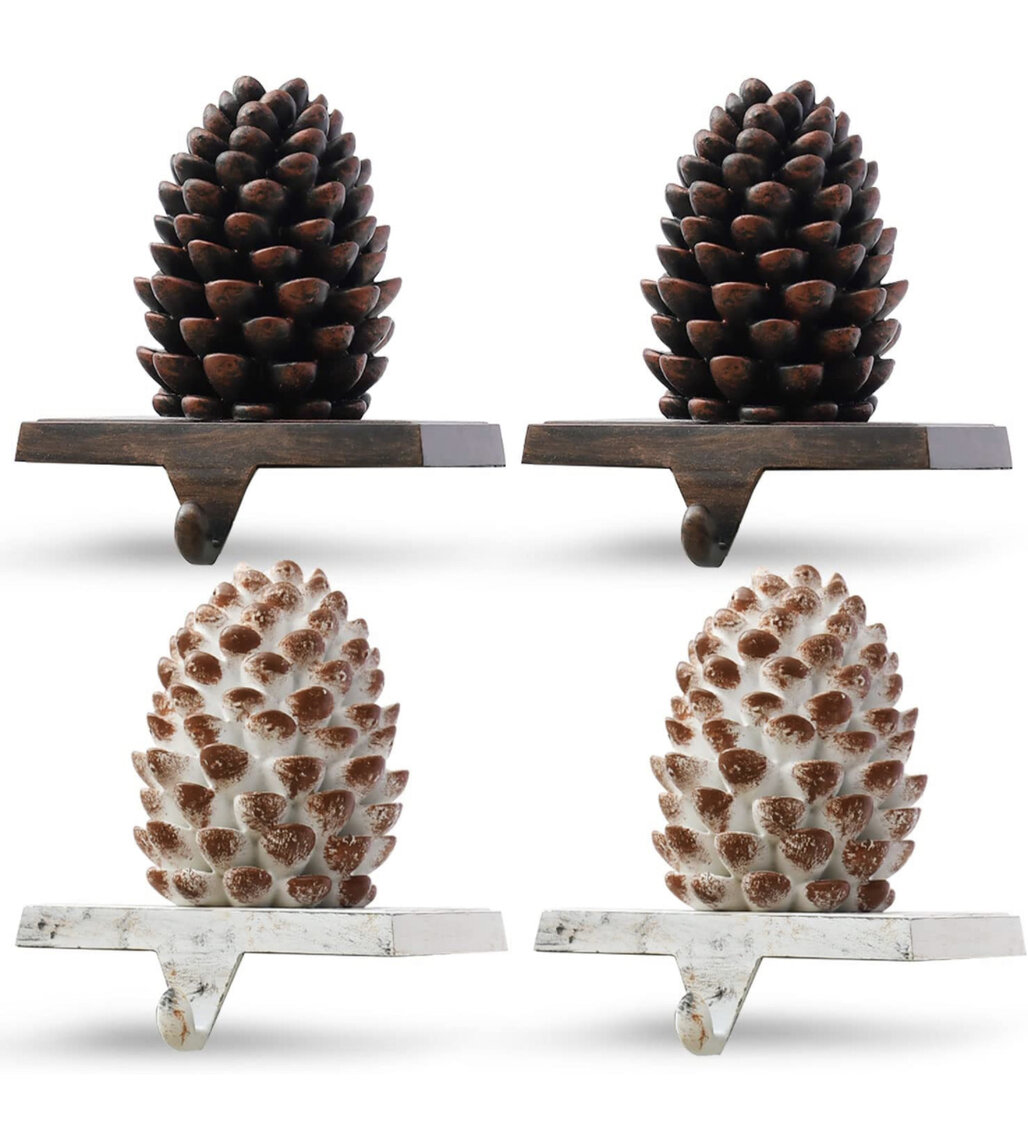 4 Pcs Pine Cone Stocking Holders 