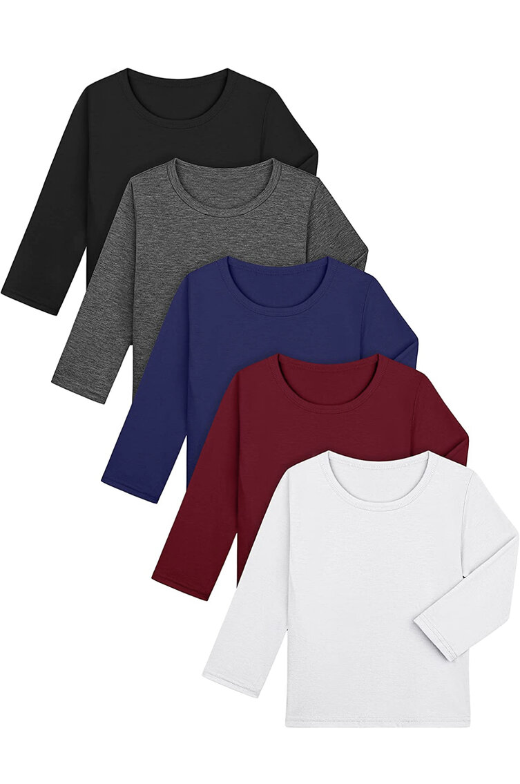 5 Pack of Kids Long Sleeve Crewneck T-Shirts (Size 5-6 years)
