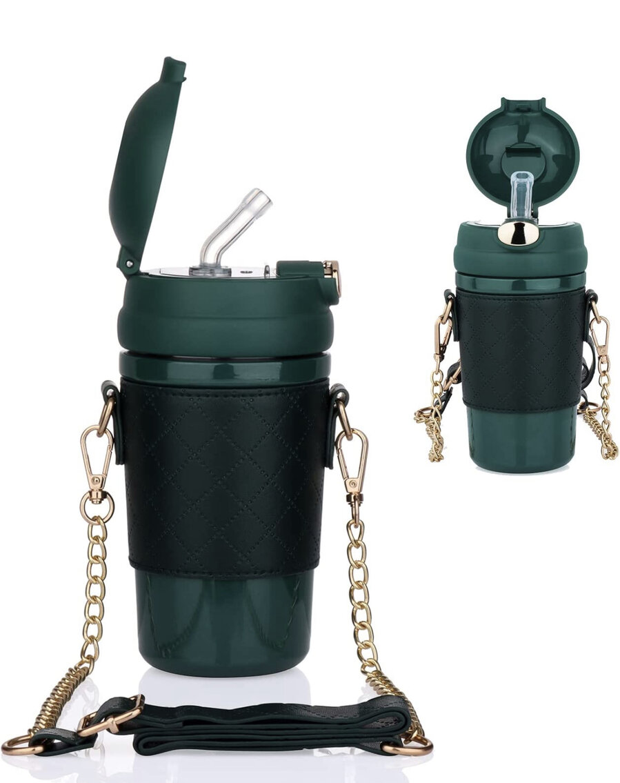 Set of 2 Insulated Water Bottles with Straw 
