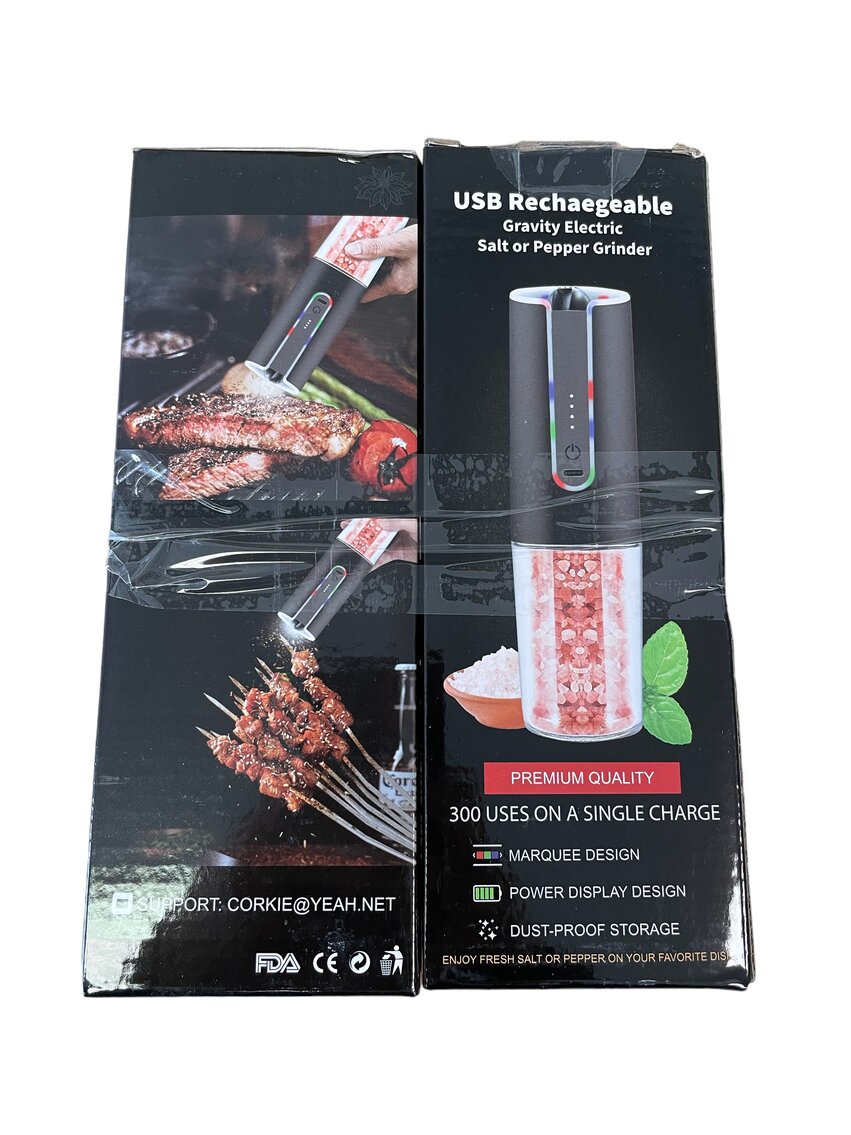 Set of 2 USB Rechargeable Gravity Electric Salt or Pepper Grinder 