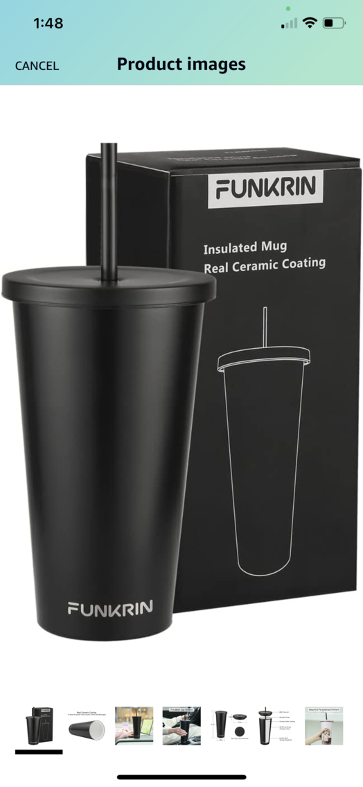 Set of 2 Insulated Coffee Mug Tumbler with Straw