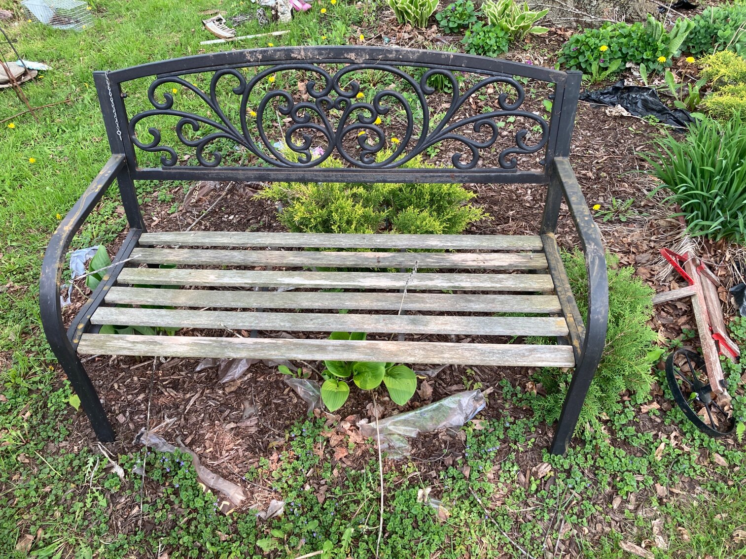 Metal And Wood Bench