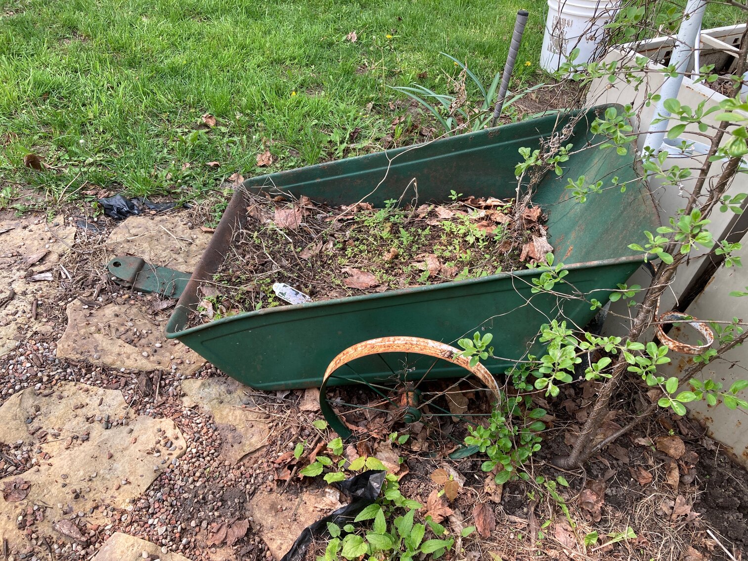 Vintage Utility Trailer Used As Planter, Full Of Dirt