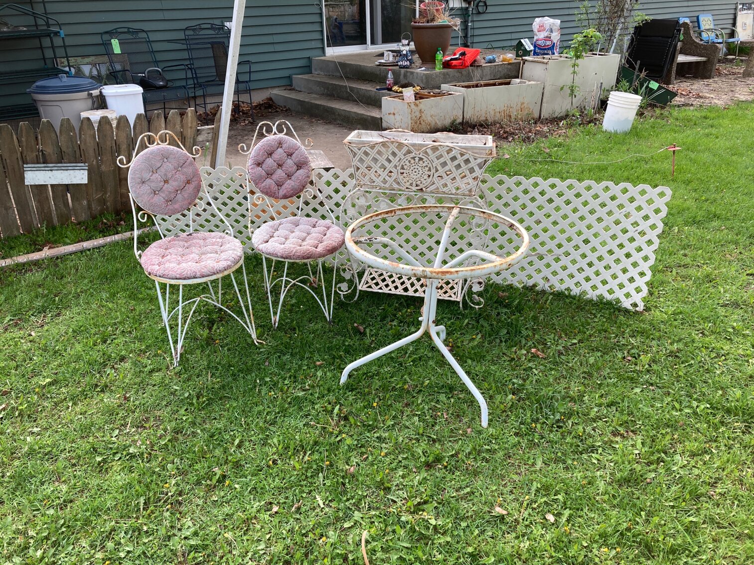 Vintage Chairs, Planter And Table