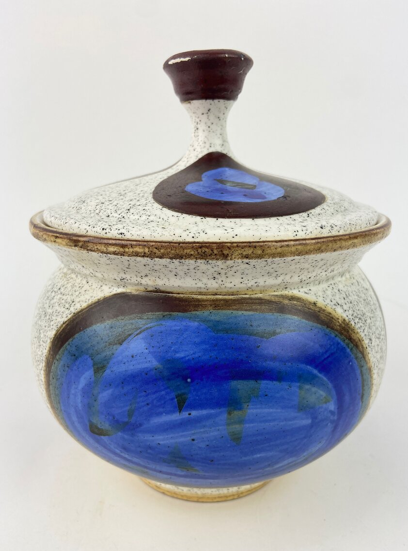 Handmade Ceramic Greek Style Speckled Blue & Brown Canister