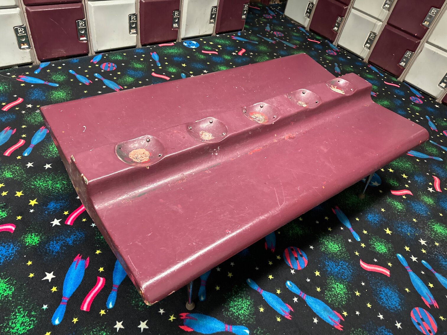 Maroon Bowling Alley Bench