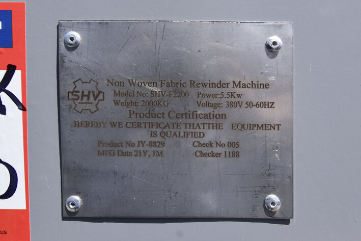 Image for ***SOLD*** MJK1680 Nonwoven Fabric Rewinder Machine MDL SHV- F2200