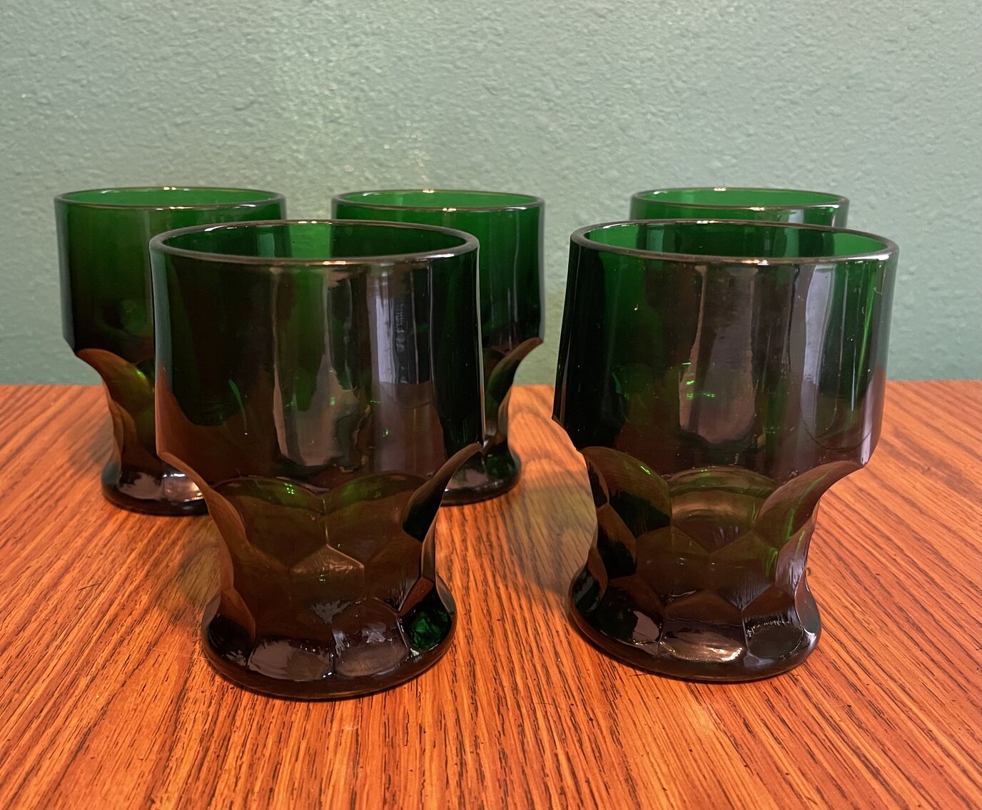 5 Vintage Anchor Hocking Honeycomb Dark Emerald Green 13oz Tumblers