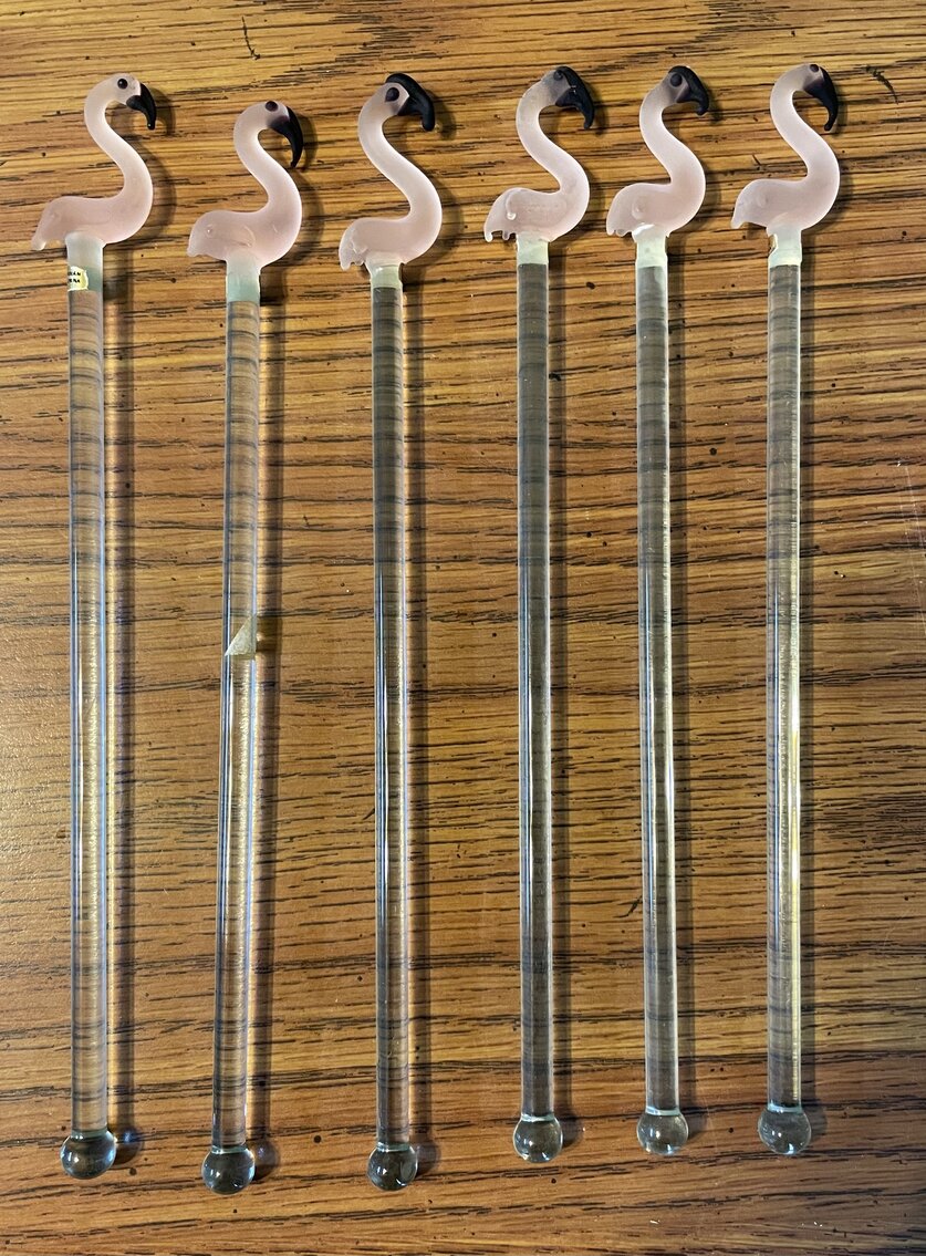 Lot of 6 Glass Flamingo Swizzle Sticks